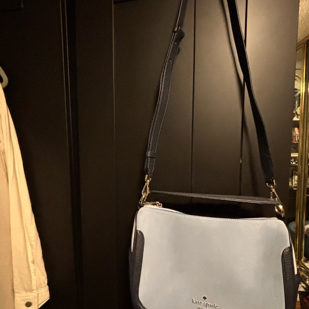 kate spade Light Blue and Navy Suede Leather Crossbody Bag